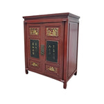 Antique Red Lacquer Chinese Sideboard with Gilded Relief