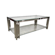 Sculptural Chrome and Glass Two Tier Rectangular Coffee Table