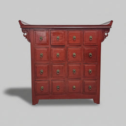 Heritage Oriental Red Lacquer Oriental Multi Drawer Altar Console Table