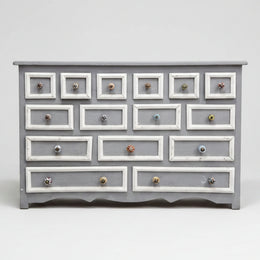 Hand-Painted Grey and White Multi-Drawer Solid Wood Apothecary Chest
