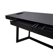 Modern Black Wood Desk with Geometric Base and Two Drawers