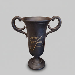 Industrial Style Matte Black Cast Metal Trophy Urn Vase