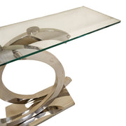 Sleek Chrome Interlocking C Base Glass Top Console Table