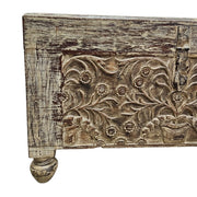 Hand-Carved Vintage Wooden Trunk with Distressed Finish