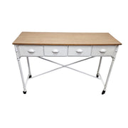 Industrial Metal and Wood 4-Drawer Console Table on Casters