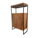 Industrial Solid Timber and Iron Freestanding Bar Cabinet with Wine Rack