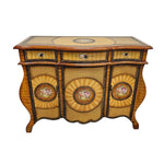 Ornate Italian Style Hand Painted Floral Inlay Wooden Sideboard Credenza