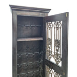 Indian Style Dark Wood and Iron Grill Tall Bar Cabinet
