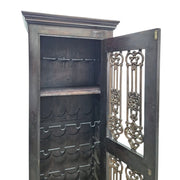 Indian Style Dark Wood and Iron Grill Tall Bar Cabinet