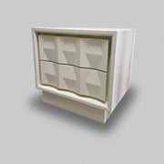 West Elm Mid-Century Style White Sculptural Geometric 2 Drawer Bedside Table