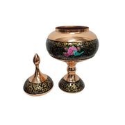 Persian Enameled Copper Decorative Pedestal Candy Jar with Finial Lid