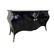 Stately Louis XV Style Black Lacquer and Ornate Silver Commode