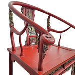 Antique Red Lacquer Horseshoe Armchairs and Tea Table Set