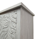 Hand-Carved Mandala Wooden Cabinet in Distressed White