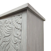 Hand-Carved Mandala Wooden Cabinet in Distressed White