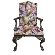 Ornate Chippendale Style Feather Patterned Velvet Armchair
