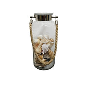 Coastal Nautical Glass Lantern Jar Filled with Natural Seashells