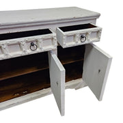 Hand-Carved Whitewashed Wooden Rustic Sideboard