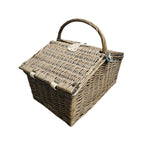 Traditional Woven Rattan Twin Lid Picnic Camping Basket