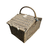 Traditional Woven Rattan Twin Lid Picnic Camping Basket