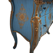 Hand Painted Aquamarine Blue and Gold French Style Bombe Chest