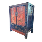 Antique Chinese Red Lacquer Hand Painted Small Side Cabinet