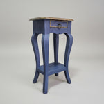 Vintage Indigo Hand-Painted Side Table with Gold Accents