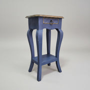 Vintage Indigo Hand-Painted Side Table with Gold Accents