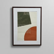 Mid-Century Modernist Terracotta and Charcoal Geometric Framed Art Print