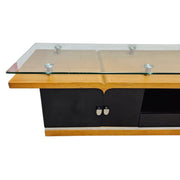 Streamlined Floating Glass Top Oak and Matte Black Media Console