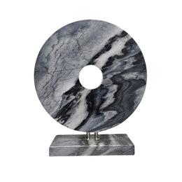 Monolithic Black Bi Disc Sculptural Marble Table Top Ornament