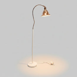 Sculptural Retro White and Polished Copper Gooseneck Floor Lamp