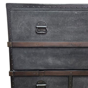 Pottery Barn Industrial Ludlow Black Leather Steamer Trunk Secretary Desk