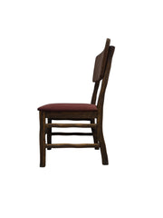 Rustic Wood Chair with Rattan Back and Upholstered Seat