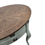Sage Green Upcycled Wooden 2-Drawer Oval Telephone Side Table
