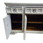 Hand-Carved Whitewashed Wooden Rustic Sideboard