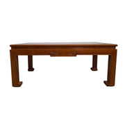 Traditional Asian Carved Wood Coffee Table with Glass Top