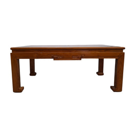 Traditional Asian Carved Wood Coffee Table with Glass Top