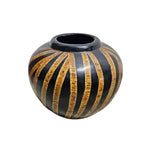 Artistic Zebra Striped Matt Black and Textured Ochre Ceramic Pot