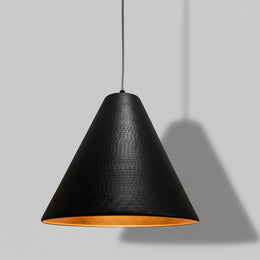 2XL Retro Textured Black and Hammered Gold Cone Pendant Light
