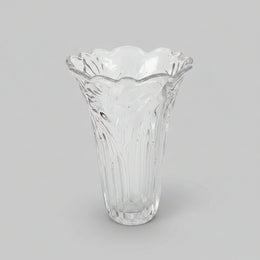 Sculptural Pressed Glass Tulip Petal Flared Clear Flower Vase