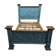 Distressed Teal Wooden King-Sized Bed Frame