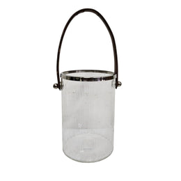 Ribbed Clear Glass Ice Bucket with Arching Handle
