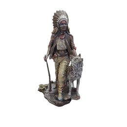 Tribal Warrior with Wolf Figurine