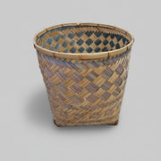 Rustic Style Two-Tone Woven Bamboo and Rattan Storage Basket