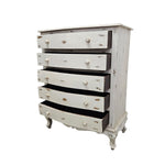 Vintage French Provincial Distressed White 5-Drawer Chest
