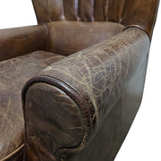 THE One Vintage-Style Fluted Brown Leather Armchair on Castors