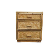 Vintage Bohemian Woven Rattan and Split Bamboo 3 Drawer Bedside Nightstands