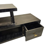 Industrial Style Matte Black Multi-Tiered Wooden TV Console