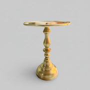 Crate & Barrel Retro Style Brass Finish Round Pedestal Accent Side Table